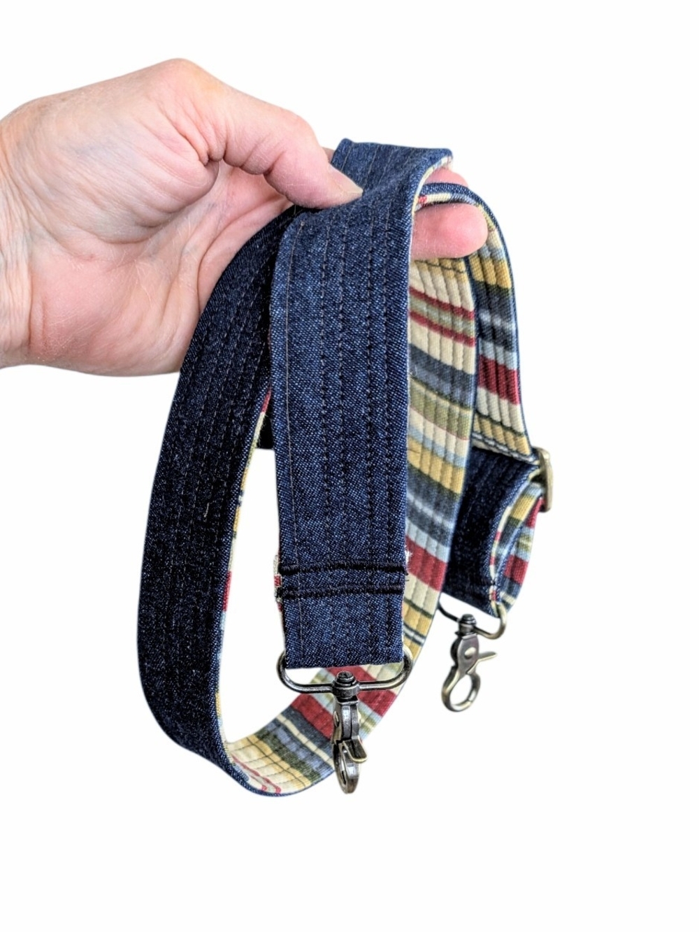 Handmade Adjustable 46" Crossbody Purse Strap, Upcycled Denim - Picture 2 of 3